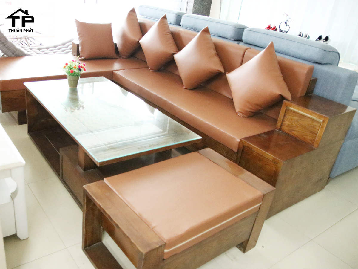BỘ SOFA GỖ SỒI ĐỆM DA LOẠI NHỎ